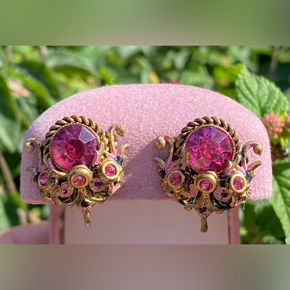 Antique ‘CZECHOSLOV’ Signed 1920’s Crystal Enamelled Earrings